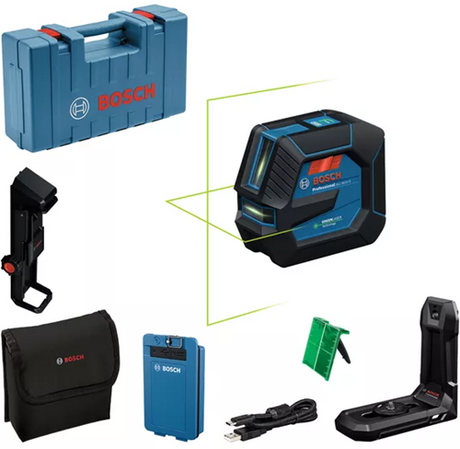Bosch blauw bosch professional gll 20-22 g - lijnlaser - (1 x accu ba 3.7v li-ion 3.0ah xl, laserrichtbord, houder lb10, usb-a naar usb-c kabel, tas)