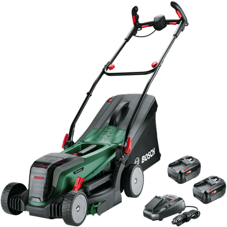 Tondeuse sans fil Bosch verte universalrotak | 2x18v-37-550 | 2 batteries 18 v li-ion 4,0 ah + chargeur al 1830 cv - 06008b9e00