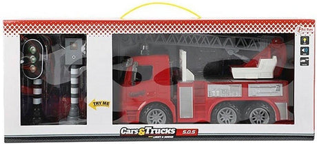 Plate-forme aérienne de camion de pompiers Toi-toys avec feu de circulation et poteau flash