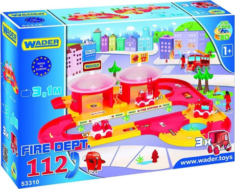 Ensemble de jeu des pompiers Wader avec piste de 3 mètres et voitures