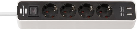 Multiprise Brennerstuhl ecolor 4 prises avec 2 ports de charge USB-A 5V 2,10A, 10,5W (prise avec USB-A et interrupteur et câble de 1,5 m)
