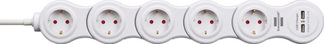 Prise de courant vario Brennerstuhl avec USB 5 prises blanc, 1,4m h05vv-f 3g1.5 - 1155350210