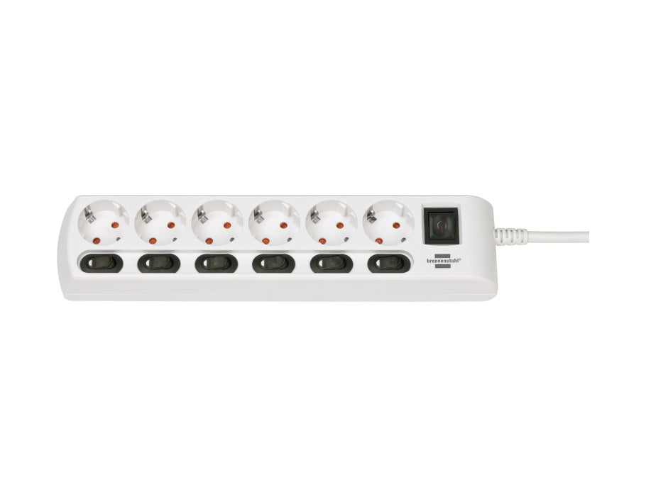 BrennenStuhl Individually switchable socket strip 6-fold white