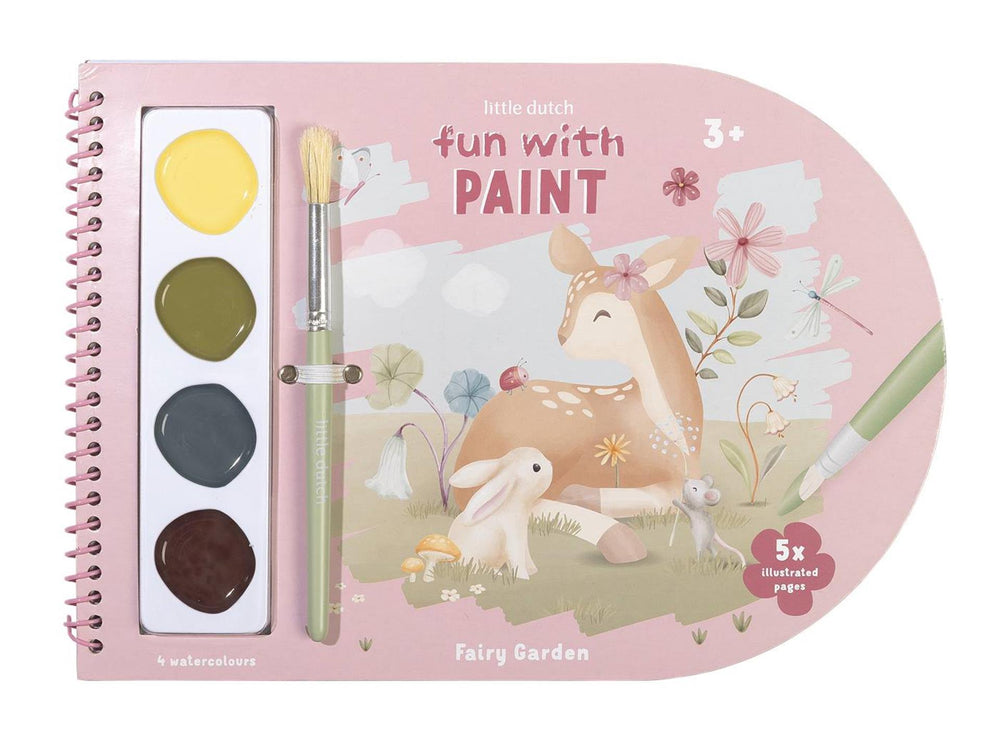 Petit livre de peinture hollandais jardin de fées - livre de dessin et de peinture, comprenant un pinceau et 4 couleurs de peinture - enfant en bas âge - livre de vacances - jouets 3 ans
