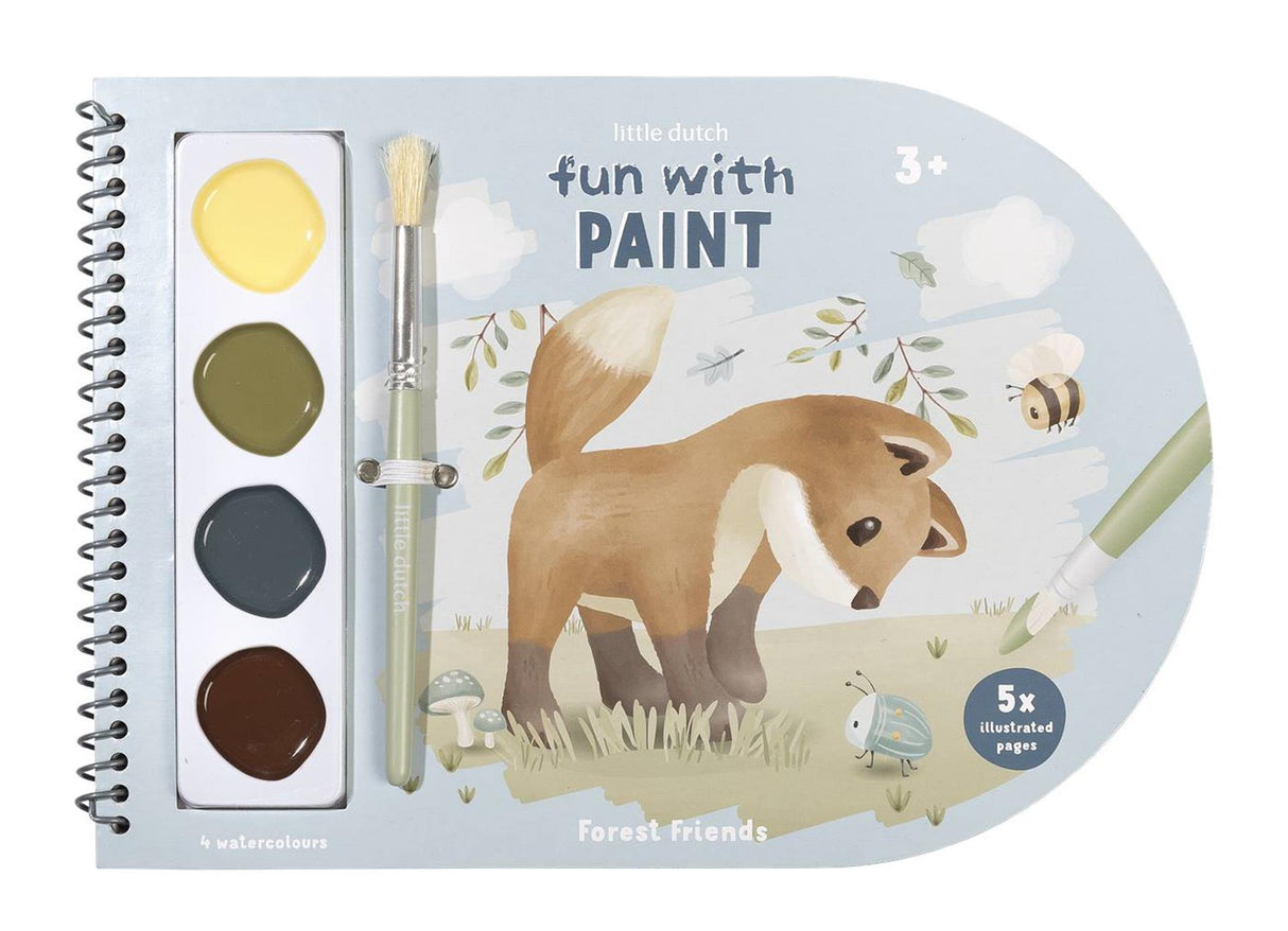 Petit livre de peinture hollandais Amis de la forêt - Livre de dessin et de peinture, incl. pinceau et 4 couleurs de peinture - bambin - livre de vacances - jouets 3 ans