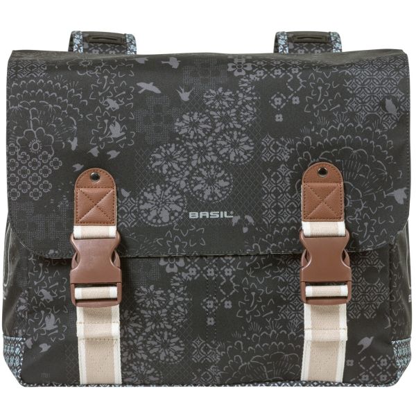 Basil Bohème Double Bicycle Bag - Black - 35L - Water -repellent - Détails d'apprentissage de l'art