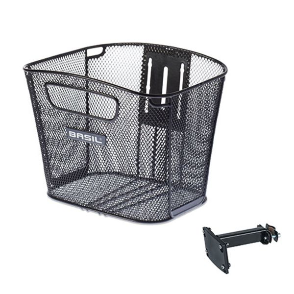 Basil Bold Front FM - Panier à vélo - Premièrement - y compris le support de tige FM de basilic - noir