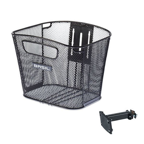 Basil Bold Front FM - Panier à vélo - Premièrement - y compris le support de tige FM de basilic - noir
