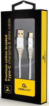 Cableexpert Câble de chargement USB-C 2m tressé argent - blanc - 9530146