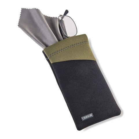 Carson Neoprene Brëller Cover mat Mikrofiber Stoff - schwaarze Olive