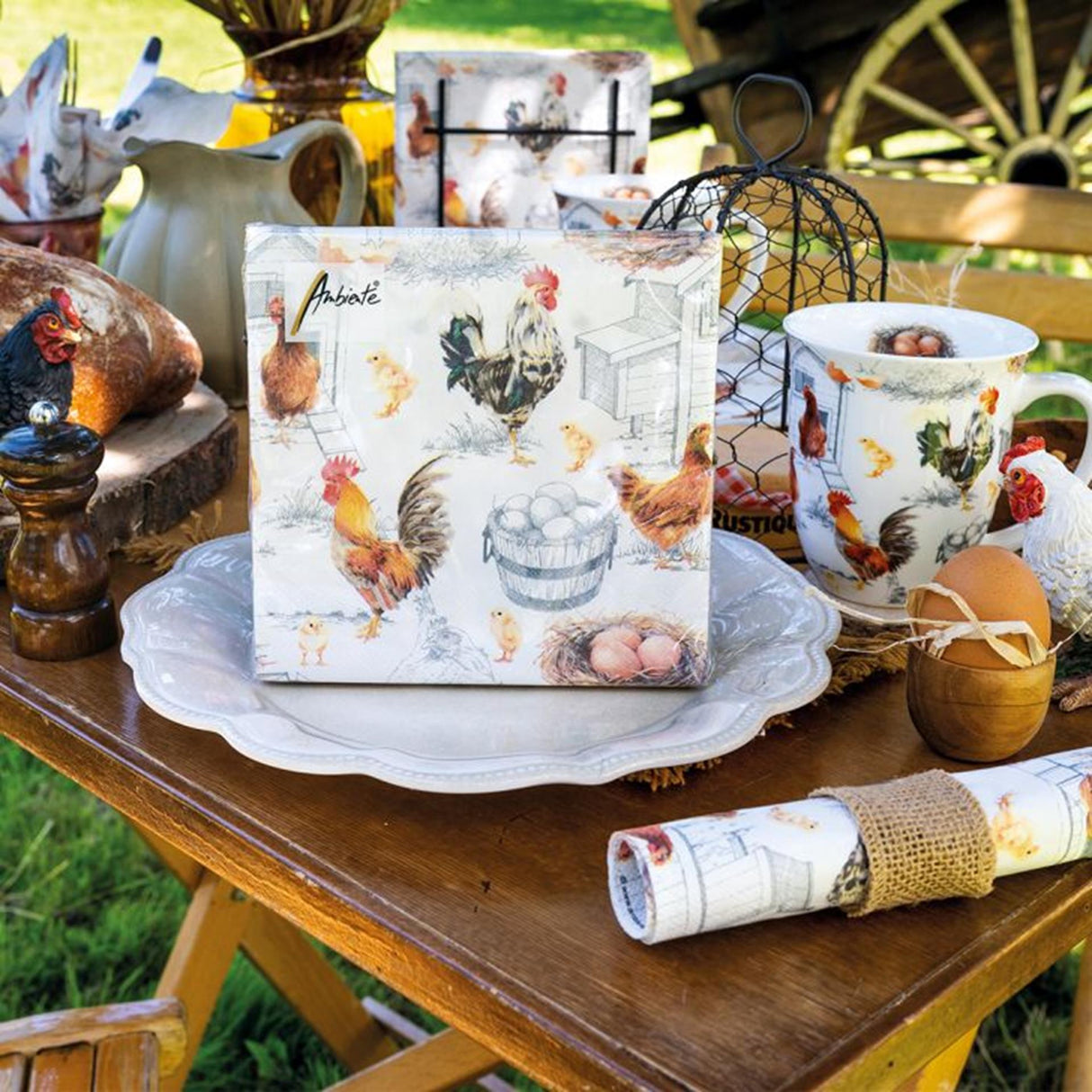 Ambiente chemin de table ferme de poulets 40x150