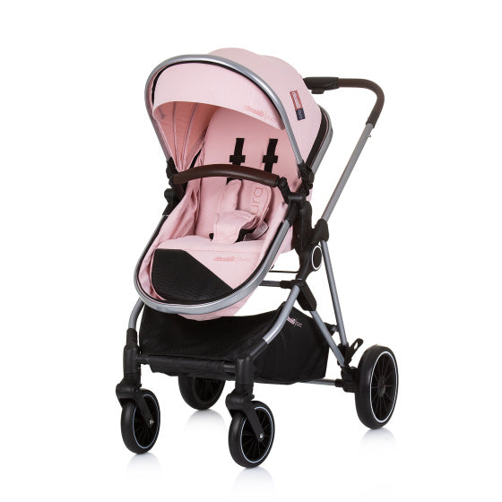 Chipolino aura poussette 3-en-1 pliable avec sac à couches rose