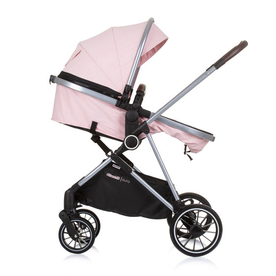 Chipolino aura poussette 3-en-1 pliable avec sac à couches rose