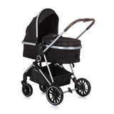 Chipolino Aura pliable 3-en-1 Pram avec sac à couches Obsidian noir argent