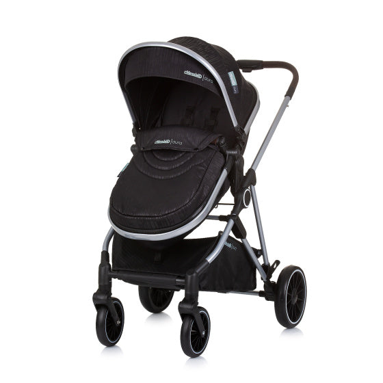 Chipolino Aura pliable 3-en-1 Pram avec sac à couches Obsidian noir argent