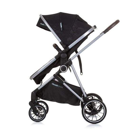 Chipolino Aura pliable 3-en-1 Pram avec sac à couches Obsidian noir argent