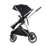 Chipolino Aura pliable 3-en-1 Pram avec sac à couches Obsidian noir argent