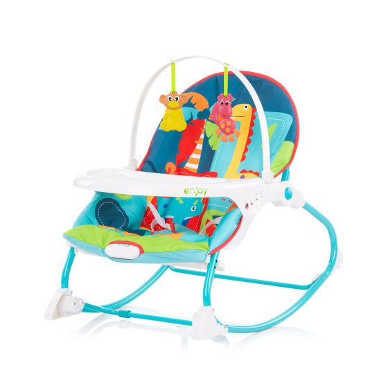 Chipolino apprécie la chaise à bascule avec de la musique et des vibrations apaisantes multicolores