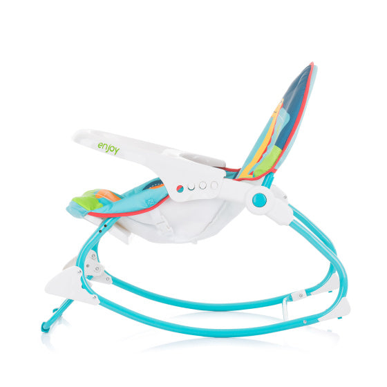 Chipolino apprécie la chaise à bascule avec de la musique et des vibrations apaisantes multicolores