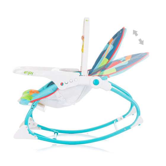 Chipolino apprécie la chaise à bascule avec de la musique et des vibrations apaisantes multicolores