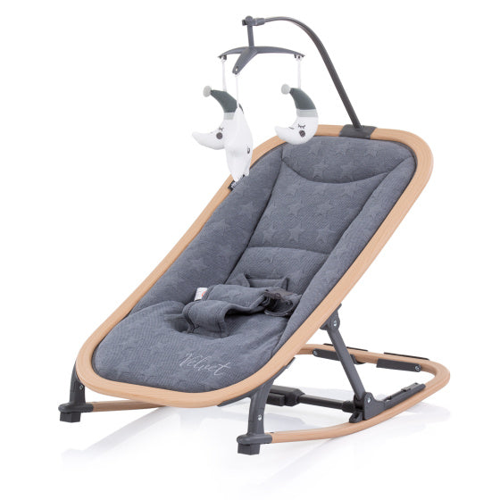Chicholino Velvet pliable chaise à bascule avec graphite mobile Bége gris