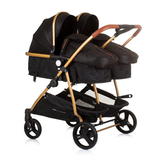 Poussette pliante Chipolino duo pour 2 personnes obsidienne or noir