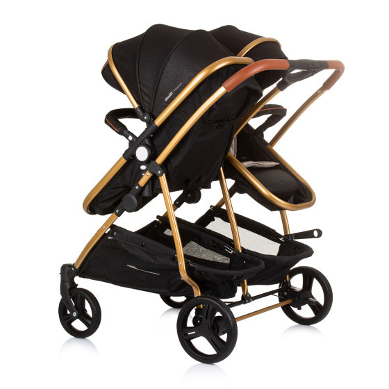 Poussette pliante Chipolino duo pour 2 personnes obsidienne or noir
