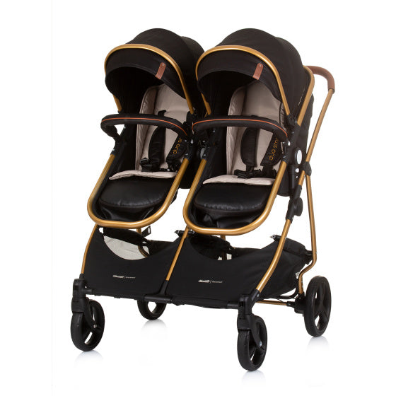 Poussette pliante Chipolino duo pour 2 personnes obsidienne or noir