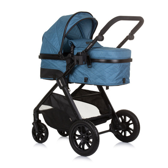 Poussette 3-en-1 pliable Chipolino Harmony avec sac à langer bleu jean noir