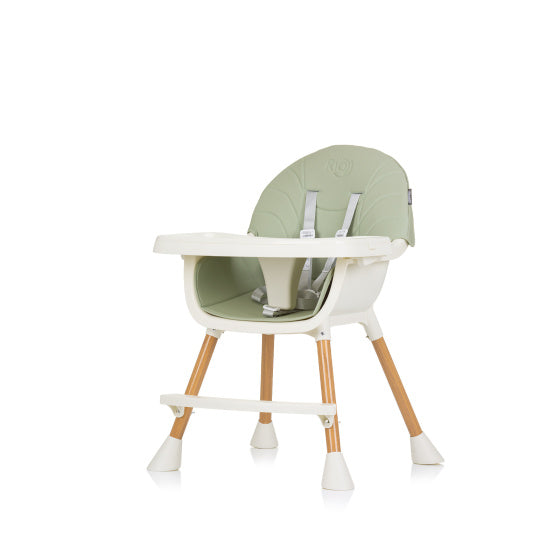 Chipolino Rio chaise haute 2 en 1 avec plateau repas coussin d'assise vert aloe blanc