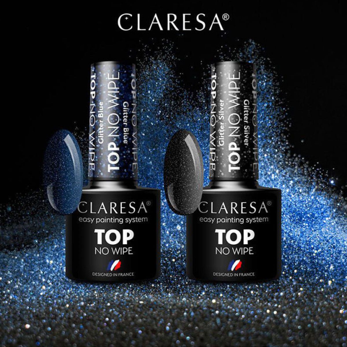 Claresa top coat sans lingette bleu pailleté 5ml
