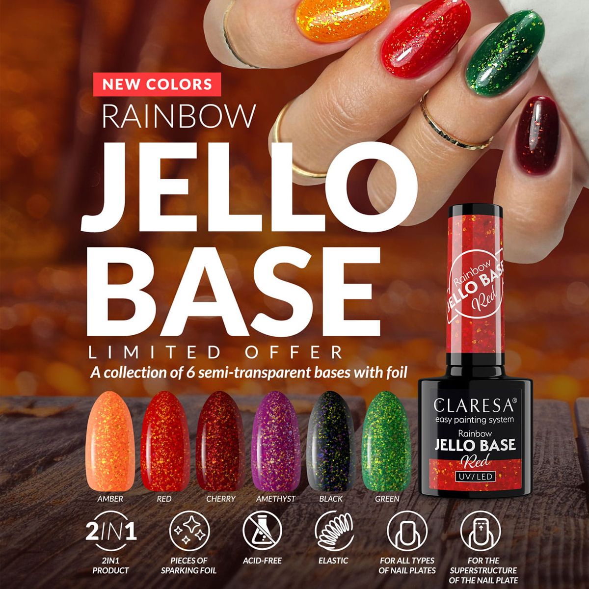 Claresa Rainbow Jello Base Coat Noir 5 ml