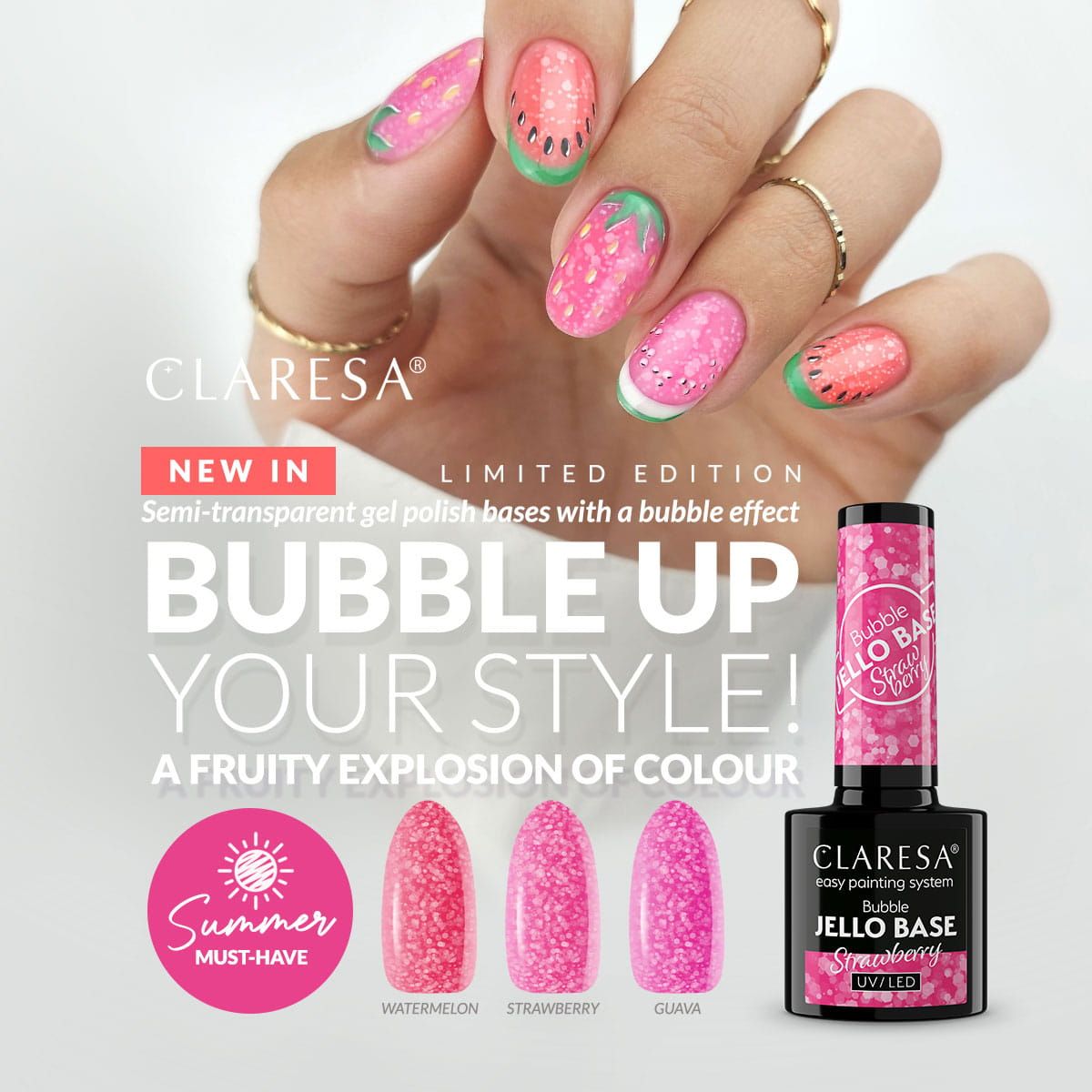 Claresa bubble jello base coat pastèque 5ml