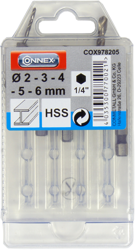 Connex jeu de forets en acier 2-6mm 6k 5pcs bleu - cox978205