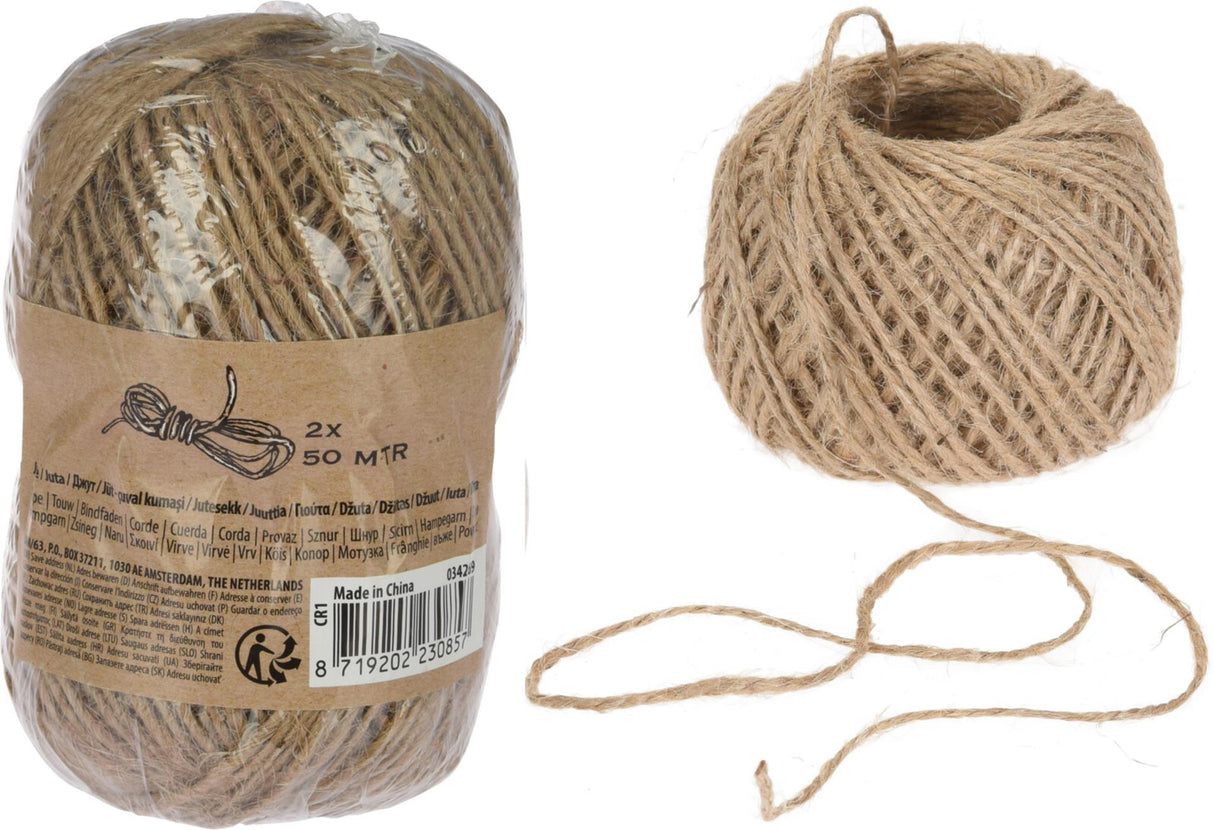 Corde de jute 2 rouleaux de 50m
