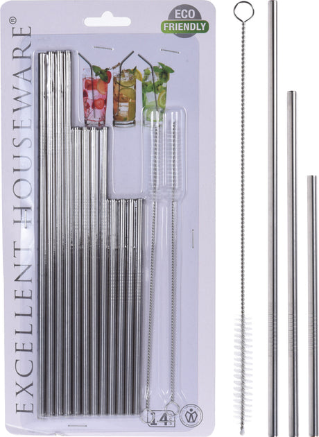 Set de pailles en acier inoxydable 14 pièces avec brosse