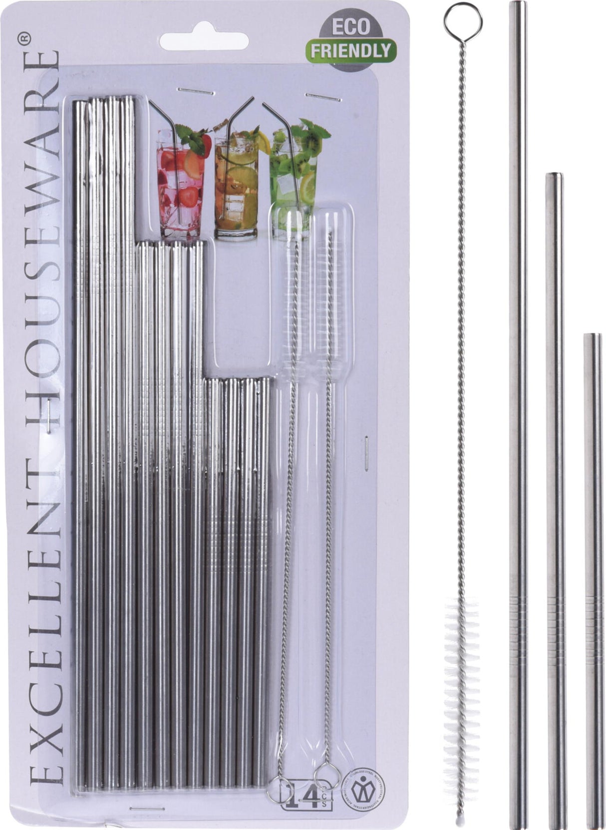 Set de pailles en acier inoxydable 14 pièces avec brosse