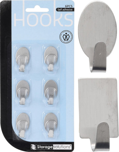 Solutions de rangement crochets adhésifs inox 6 pièces sur carte