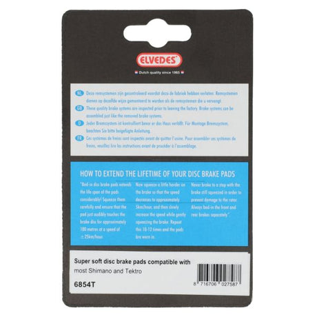 Elvedes Cable Systems BV Jeu de plaquettes de frein à disque Shimano BR-M375 Elvedes 6854T - Super Soft