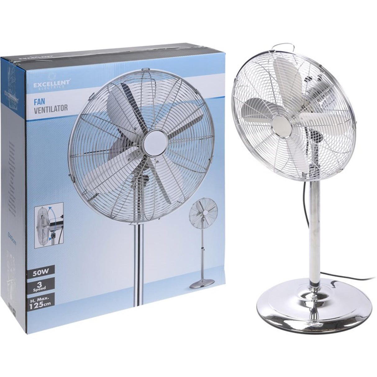 Excellent ventilateur électrique sur pied chromé ø40cm