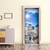 Autocollant de porte dekoidea mer Aegean 83 x 210 cm en vinyle blanc bleu