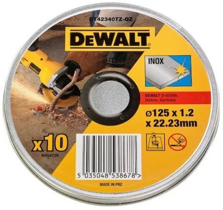 Dewalt 10x disques à tronçonner métal acier inoxydable 125mm x 1mm - en boîte - dt42340tz