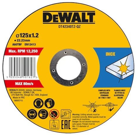 Dewalt 10x disques à tronçonner métal acier inoxydable 125mm x 1mm - en boîte - dt42340tz