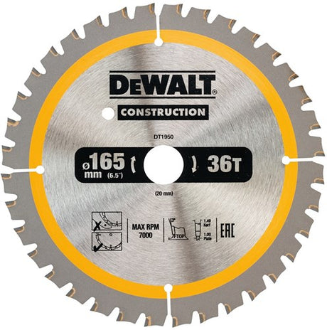 Accessoires Dewalt lame de scie circulaire 165x20x36t, positif 3°, encoche 1,5mm - dt1950-qz