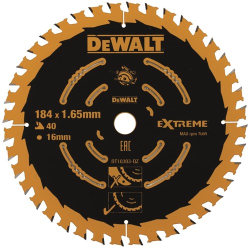 Accessoires Dewalt lame de scie circulaire 184x16x40t, finition, encoche 1,65mm - dt10303-qz