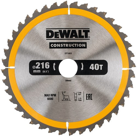 Dewalt accessoires dt1953 lame de scie circulaire de construction - 216x30x40t - bois - dt1953