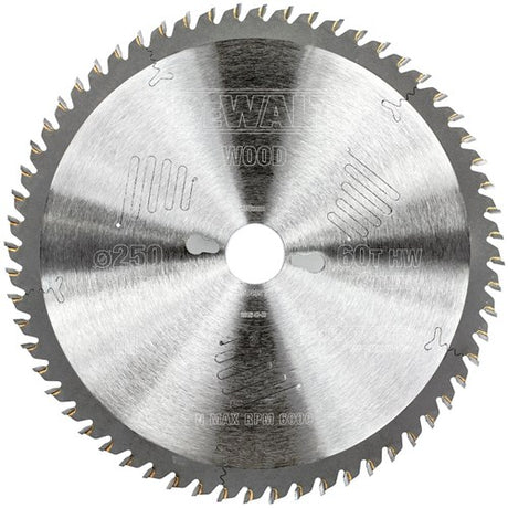 Accessoires Dewalt lame de scie circulaire 250x30x60t, dents alternées, positif 10°, encoche 3,0mm - dt4351-qz