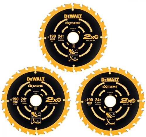 Accessoires Dewalt lames de scie circulaire dt10399-qz | 190 mm | 24 tonnes | cadrage extrême | 3 pièces - dt10399-qz