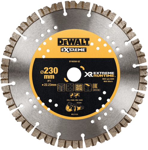 Accessoires Dewalt disque diamant à autonomie extrême, segmenté, ø230mm 22,2mm (dcs690) - dt40260-qz