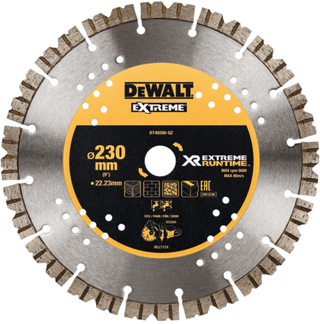 Accessoires Dewalt disque diamant à autonomie extrême, segmenté, ø230mm 22,2mm (dcs690) - dt40260-qz